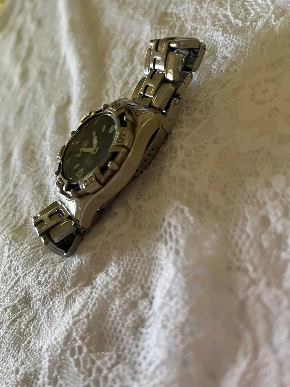 Bass Stainless Steel Watch with Black Dial and Silver Bracelet